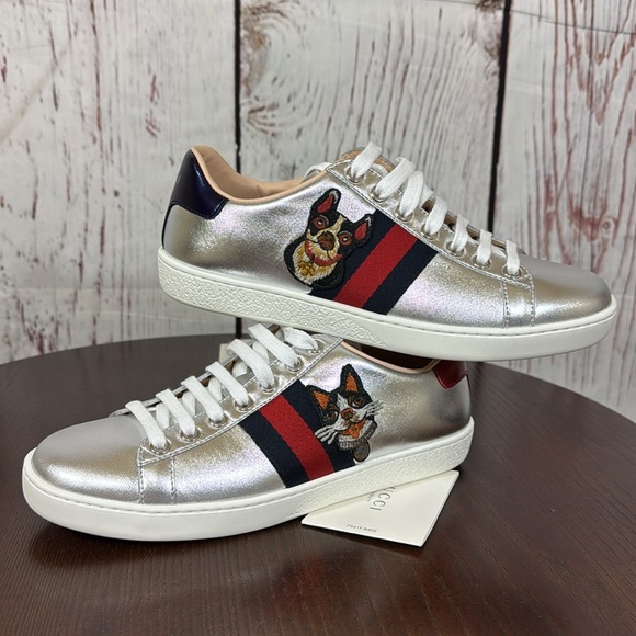 Gucci Shoes - GUCCI ACE Year of the Dog Metallic Silver Women’s Napa Leather Sneakers 7 NiB